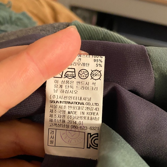 Michaa Korean XS Forest Green Textured Flower Front Grey Solid Back Metal Zip - Picture 9 of 10